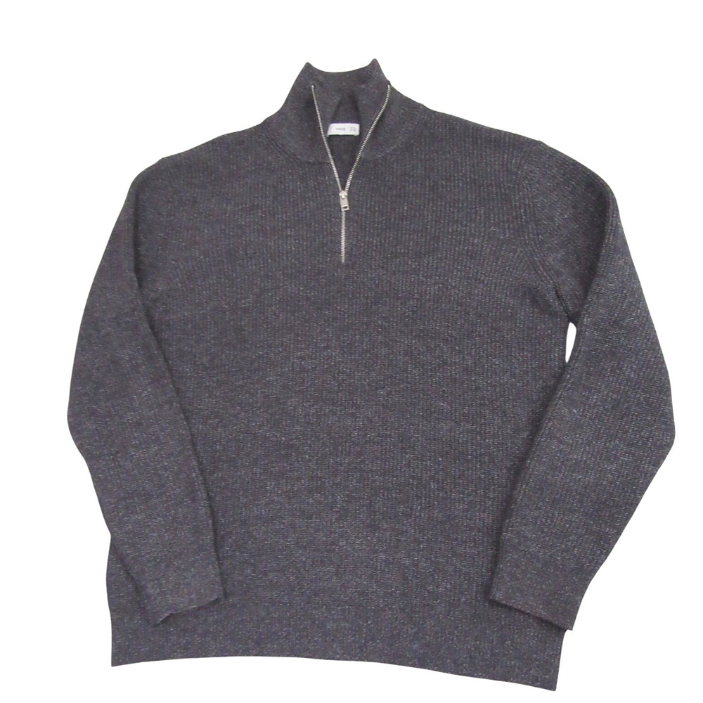 MNG Mango Womens Sweater 2XL Gray 1/4‎ Zip Cotton Blend Pullover